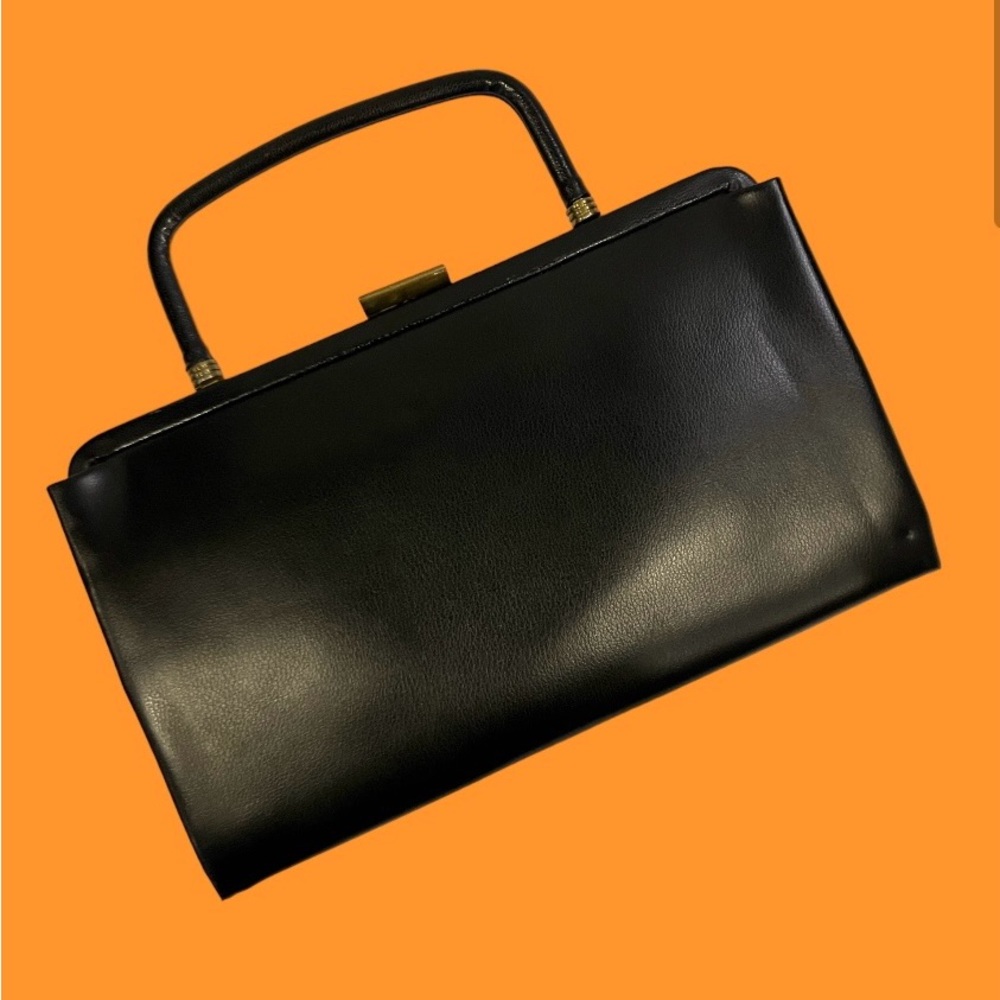 Vintage GARAY Black Evening Bag Unique Metal Handle